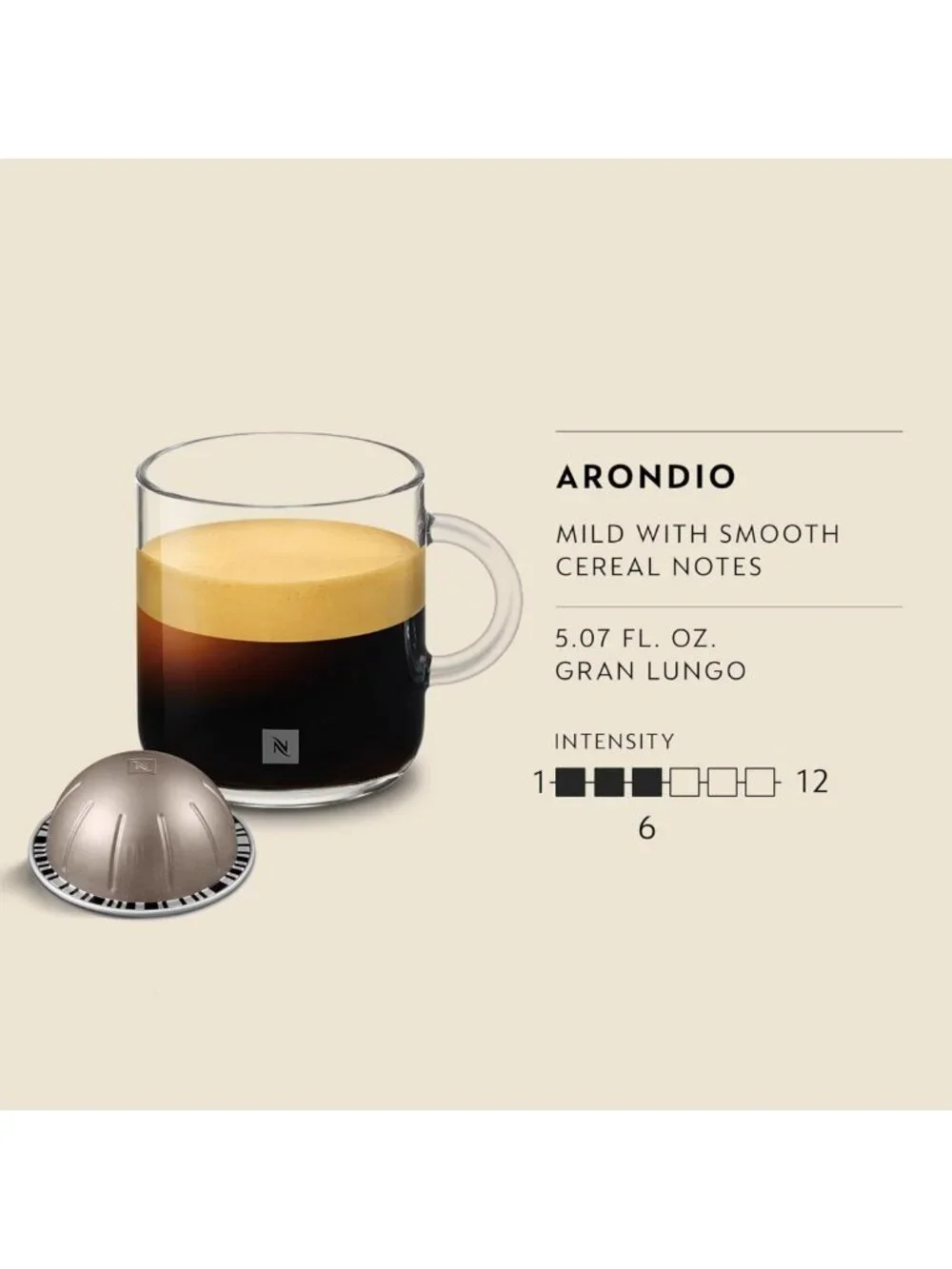 Medium Roast Coffee Pods for Nespresso Vertuo, Arondio Gran Lungo, 30-Count